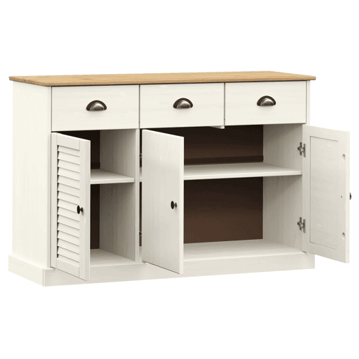 vidaXL Aparador com gavetas VIGO 113x40x75 cm pinho maciço branco vidaXL Aparador com gavetas VIGO 113x40x75 cm pinho maciço branco