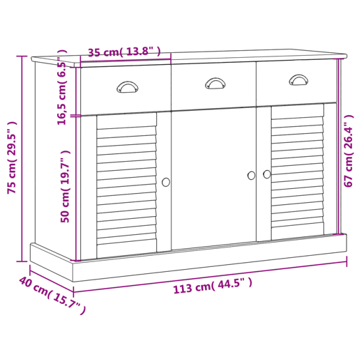 vidaXL Aparador com gavetas VIGO 113x40x75 cm pinho maciço branco vidaXL Aparador com gavetas VIGO 113x40x75 cm pinho maciço branco