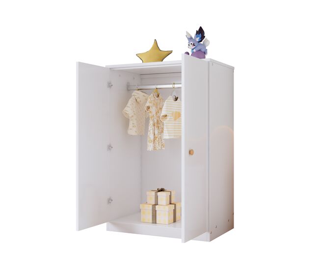 Armario ropero de mdf con barra de colgar y 2 puertas batientes,blanco