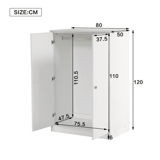 Roupeiro de MDF com barra de cabides e 2 portas de abrir,branco