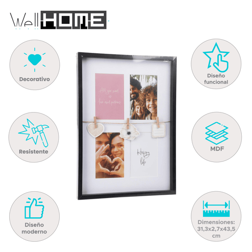 Moldura Well Home para 4 fotos e 3 alças
