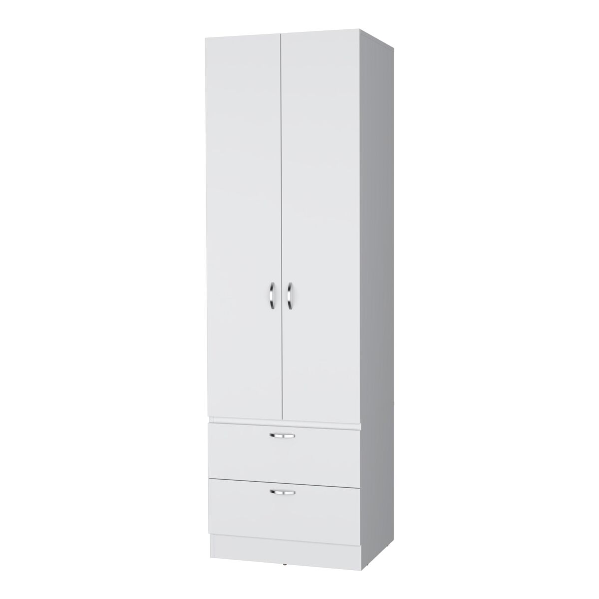 Armario alto mayer en melamina con dos puertas y dos cajones, blanco