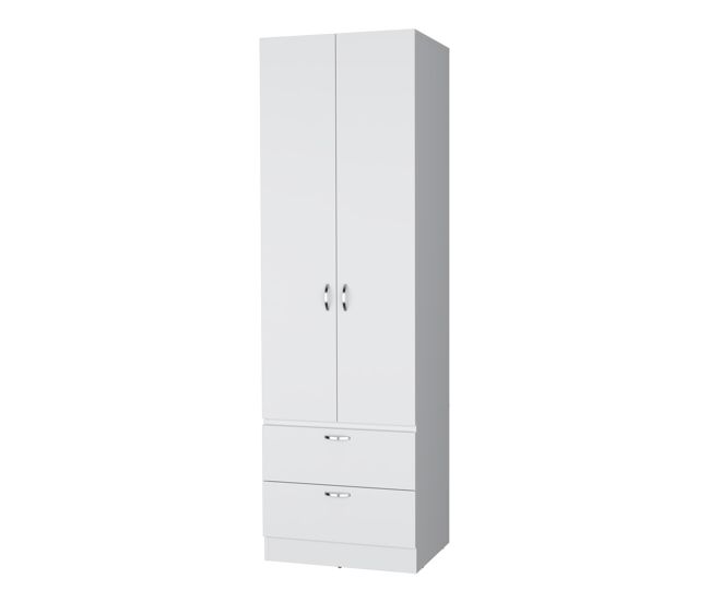Armario alto mayer en melamina con dos puertas y dos cajones, blanco