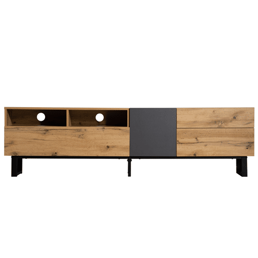 Móvel de TV 180cm de mdf com 2 portas e 2 gavetas,preto+madeira