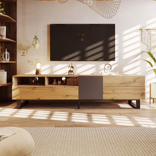 Móvel de TV 180cm de mdf com 2 portas e 2 gavetas,preto+madeira