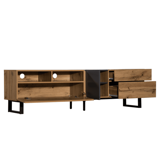 Móvel de TV 180cm de mdf com 2 portas e 2 gavetas,preto+madeira