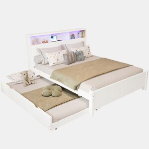 Cama gavetão de madeira de pinho y mdf 90x190(120x200)cm com luz led,branco