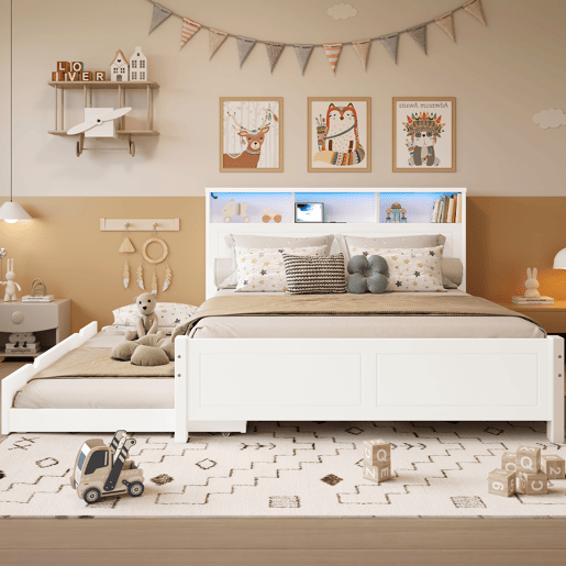 Cama gavetão de madeira de pinho y mdf 90x190(120x200)cm com luz led,branco Cama gavetão de madeira de pinho y mdf 90x190(120x200)cm com luz led,branco