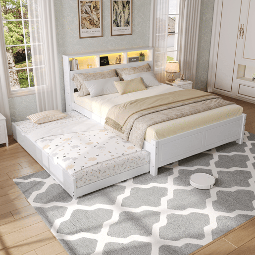 Cama gavetão de madeira de pinho y mdf 90x190(120x200)cm com luz led,branco Cama gavetão de madeira de pinho y mdf 90x190(120x200)cm com luz led,branco