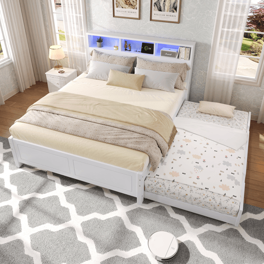 Cama gavetão de madeira de pinho y mdf 90x190(120x200)cm com luz led,branco Cama gavetão de madeira de pinho y mdf 90x190(120x200)cm com luz led,branco