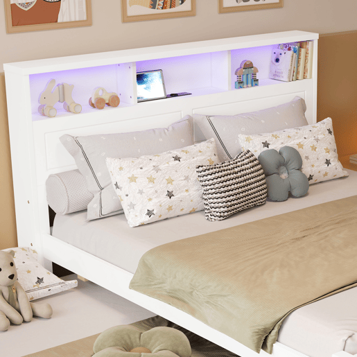 Cama gavetão de madeira de pinho y mdf 90x190(120x200)cm com luz led,branco Cama gavetão de madeira de pinho y mdf 90x190(120x200)cm com luz led,branco