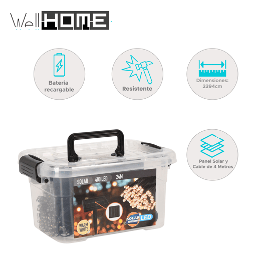 Fio de luz LED solar Well Home com 400 lâmpadas Fio de luz LED solar Well Home com 400 lâmpadas