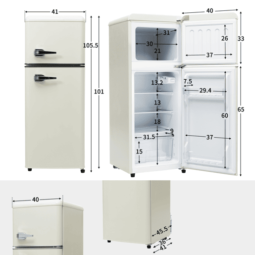 Frigorífico mini retro 105,5cm 92L de plástico com 2 portas e luz led,branco