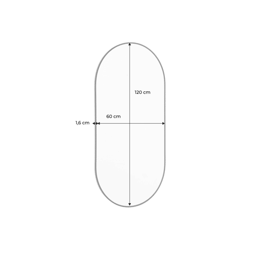 Espelho oval alumínio, 120cm, Ashley, Preto, 60x1.6x120 cm