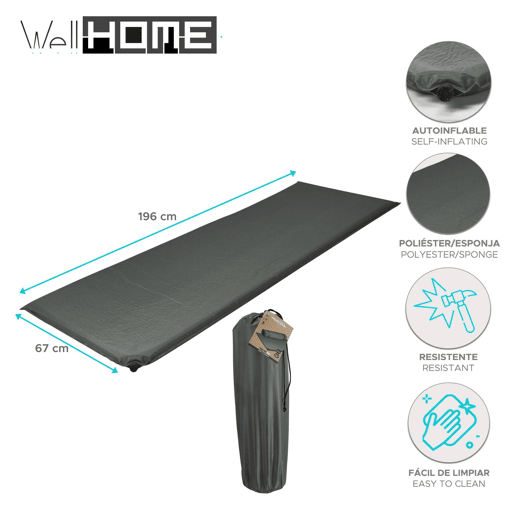 Well Home Tapete autoinflável em poliéster e esponja 196x67x5cm cor marrom