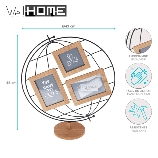Moldura para fotos Well Home Globe Design para 3 fotos