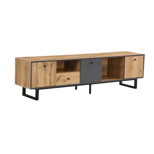 Móvel de TV 190cm de painel de partículas com 3 portas,1 gaveta e luz led,preto+madeira