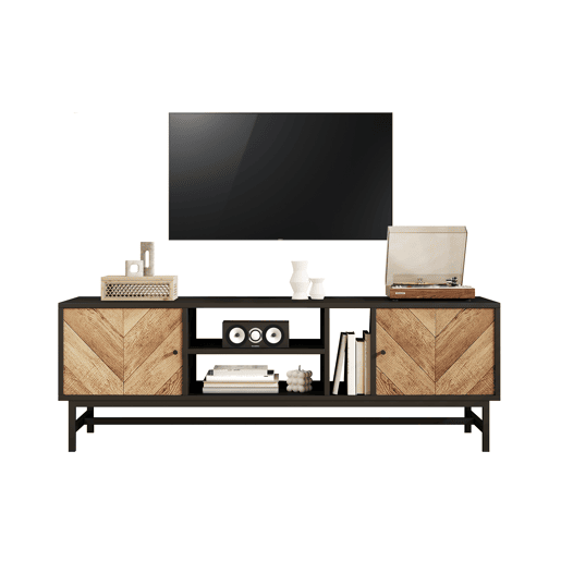 Móvel de TV 150cm de painel de partículas com 2 portas,preto+madeira