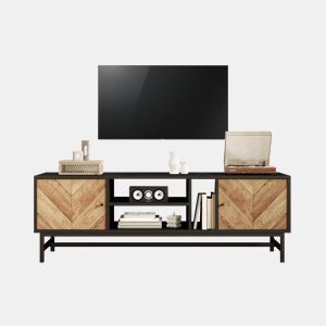 Móvel de TV 150cm de painel de partículas com 2 portas,preto+madeira