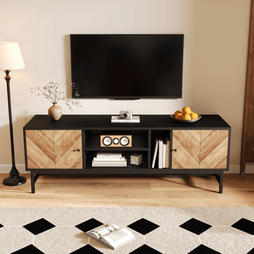 Móvel de TV 150cm de painel de partículas com 2 portas,preto+madeira