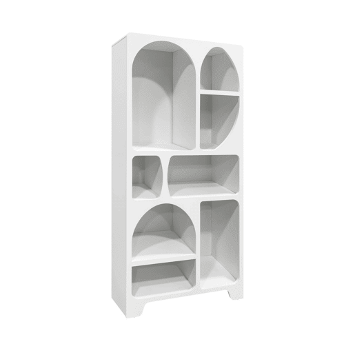 Estante orgânica com efeito de madeira branca, 8 compartimentos, Thessa, Branco, 80x35x180 cm