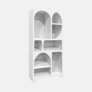 Estante orgânica com efeito de madeira branca, 8 compartimentos, Thessa, Branco, 80x35x180 cm