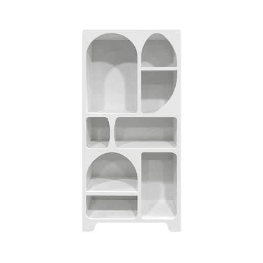 Estante orgânica com efeito de madeira branca, 8 compartimentos, Thessa, Branco, 80x35x180 cm