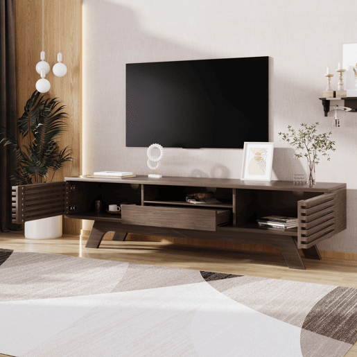 Móvel de TV 150cm de painel de partículas com 2 portas e 1 gaveta,natural