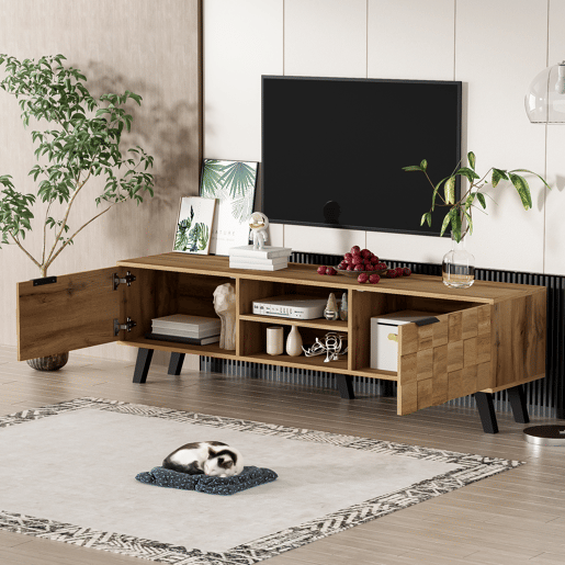 Móvel de TV 160,5cm de painel de partículas com 2 portas,natural