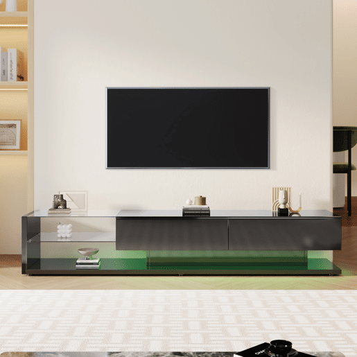Móvel de TV 170cm de painel de partículas com 2 gavetas e luz led,preto