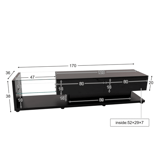 Móvel de TV 170cm de painel de partículas com 2 gavetas e luz led,preto