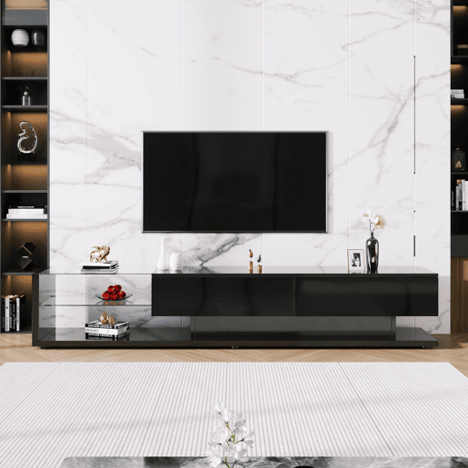 Móvel de TV 170cm de painel de partículas com 2 gavetas e luz led,preto