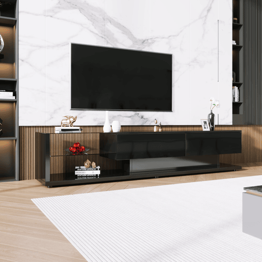 Móvel de TV 170cm de painel de partículas com 2 gavetas e luz led,preto