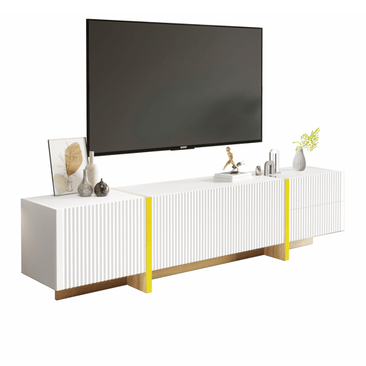 Móvel de TV 190cm de mdf e painel de partículas com 3 portas e 2 gavetas,branco