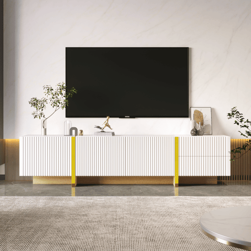 Móvel de TV 190cm de mdf e painel de partículas com 3 portas e 2 gavetas,branco