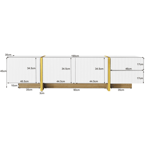 Móvel de TV 190cm de mdf e painel de partículas com 3 portas e 2 gavetas,branco