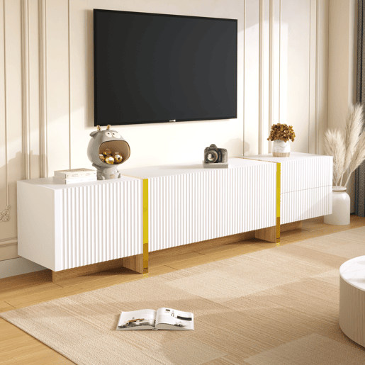 Móvel de TV 190cm de mdf e painel de partículas com 3 portas e 2 gavetas,branco