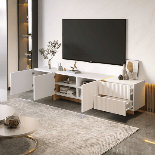 Móvel de TV 190cm de mdf e painel de partículas com 3 portas e 2 gavetas,branco
