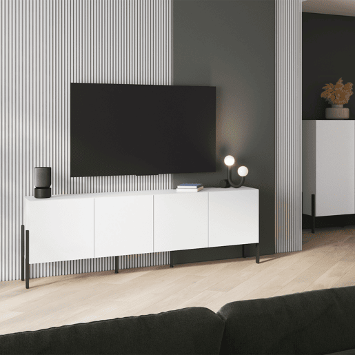 Bérénice Suporte de TV de 4 portas, 200 cm, branco