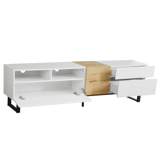 Móvel de TV 180cm de mdf com 2 portas e 2 gavetas,branco+madeira