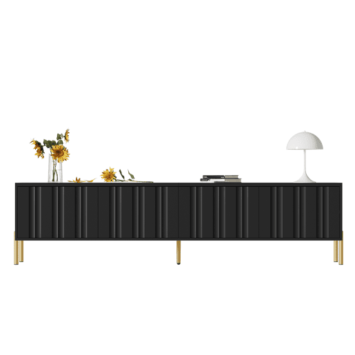 Móvel de TV 190cm de mdf e painel de partículas com 4 portas,preto Móvel de TV 190cm de mdf e painel de partículas com 4 portas,preto