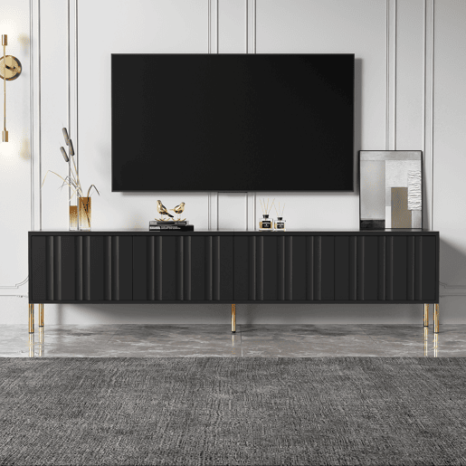 Móvel de TV 190cm de mdf e painel de partículas com 4 portas,preto Móvel de TV 190cm de mdf e painel de partículas com 4 portas,preto
