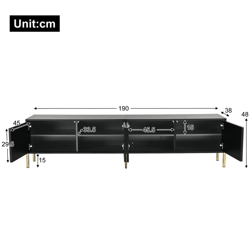 Móvel de TV 190cm de mdf e painel de partículas com 4 portas,preto Móvel de TV 190cm de mdf e painel de partículas com 4 portas,preto