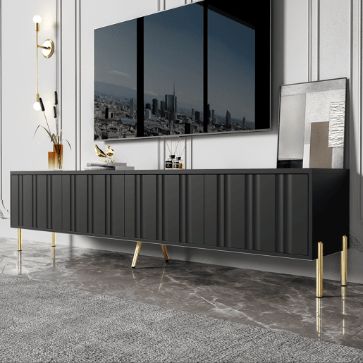 Móvel de TV 190cm de mdf e painel de partículas com 4 portas,preto Móvel de TV 190cm de mdf e painel de partículas com 4 portas,preto