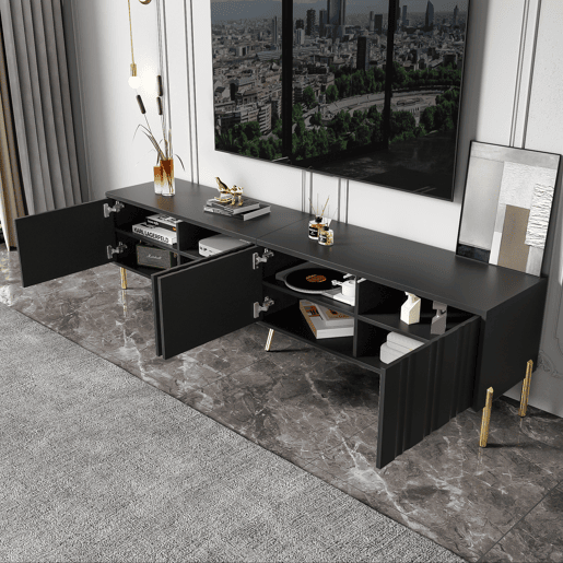 Móvel de TV 190cm de mdf e painel de partículas com 4 portas,preto Móvel de TV 190cm de mdf e painel de partículas com 4 portas,preto