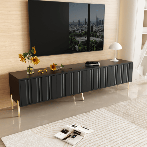 Móvel de TV 190cm de mdf e painel de partículas com 4 portas,preto Móvel de TV 190cm de mdf e painel de partículas com 4 portas,preto