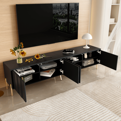 Móvel de TV 190cm de mdf e painel de partículas com 4 portas,preto Móvel de TV 190cm de mdf e painel de partículas com 4 portas,preto