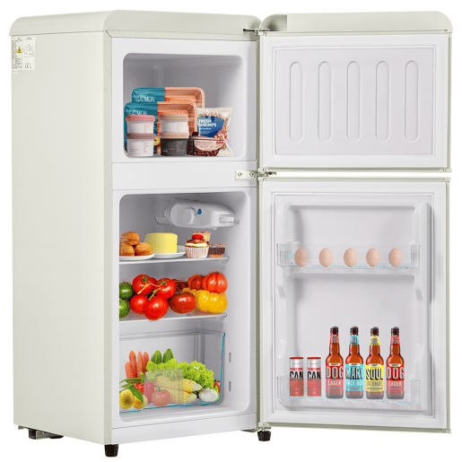 Frigorífico mini retro 88,8cm 60L de ferro e plástico com 2 portas e luz led,branco