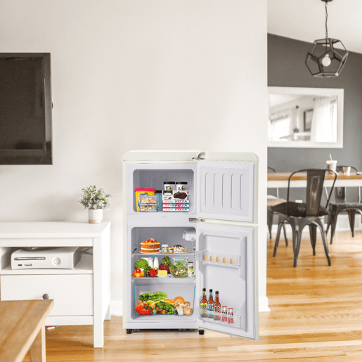 Frigorífico mini retro 88,8cm 60L de ferro e plástico com 2 portas e luz led,branco