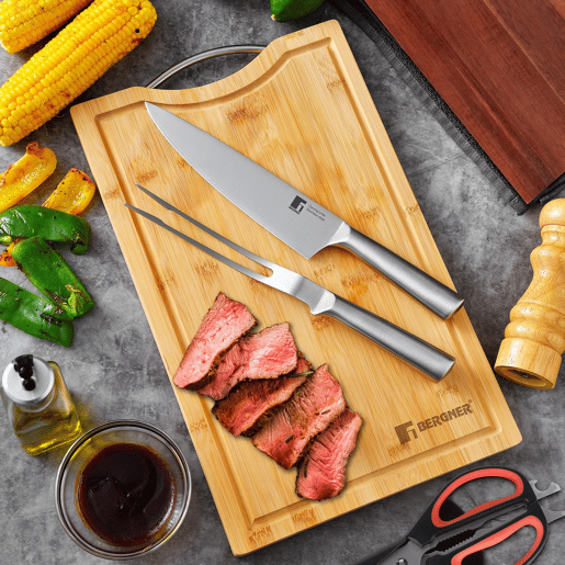 Conjunto de faca de chef para churrasco Bergner + garfo de carne